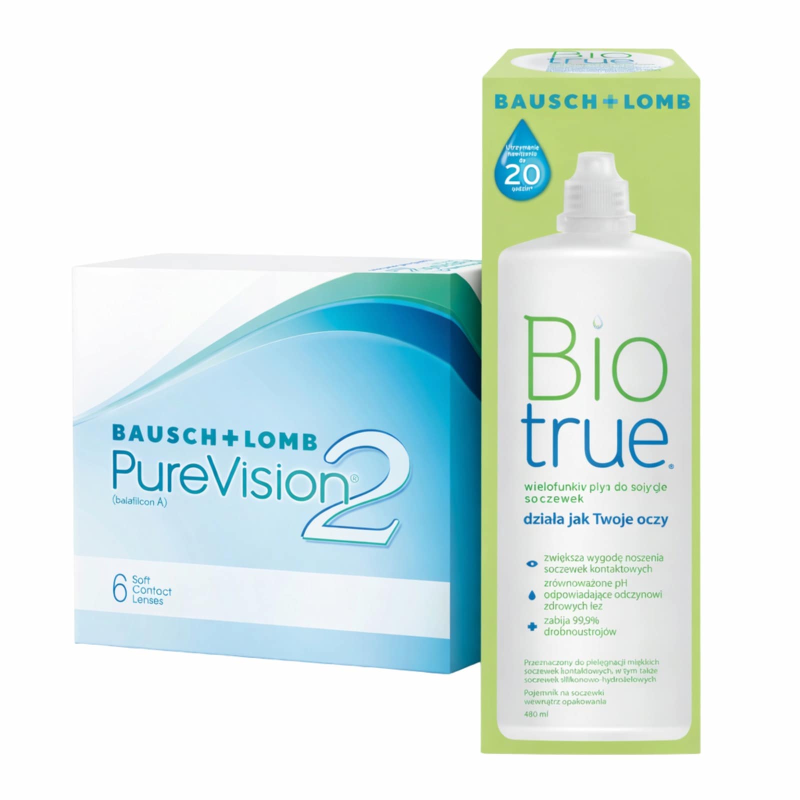 Zestaw: Soczewki miesięczne PureVision® 2 BC8.6 6 szt. + Płyn Biotrue® 480 ml