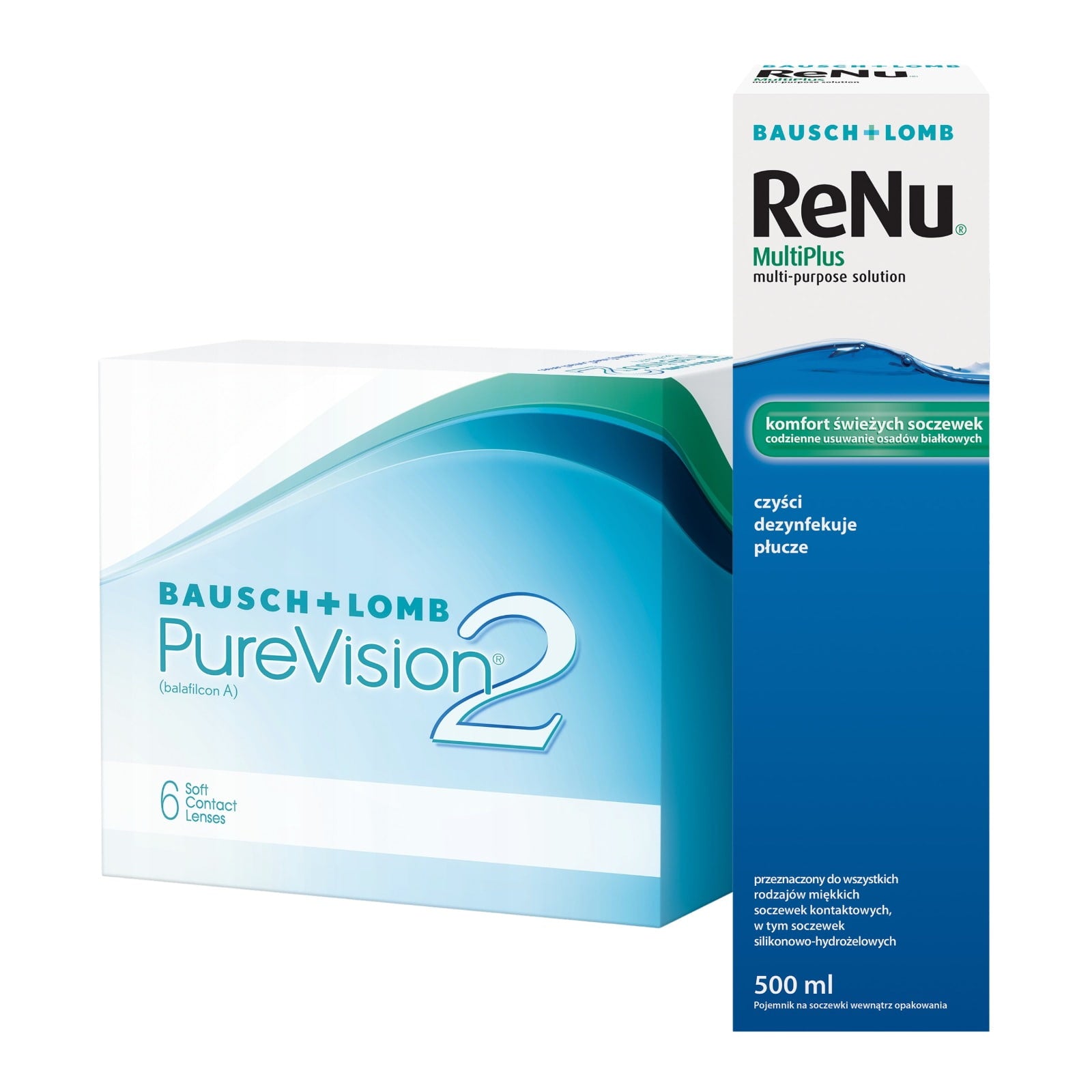 Zestaw: Soczewki miesięczne PureVision® 2 BC8.6 6 szt. + Płyn ReNu® MultiPlus 500 ml